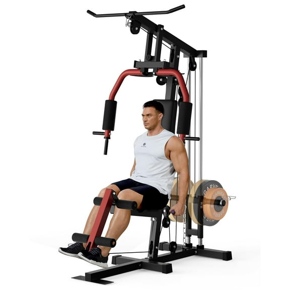 Danolapsi Home Gym Equipment Multifunctional Full Body Exercise Workout Station Fitness with Leg Press,Pulley System,400Lbs Weight Bar for Strength Training,Home Gym Machine