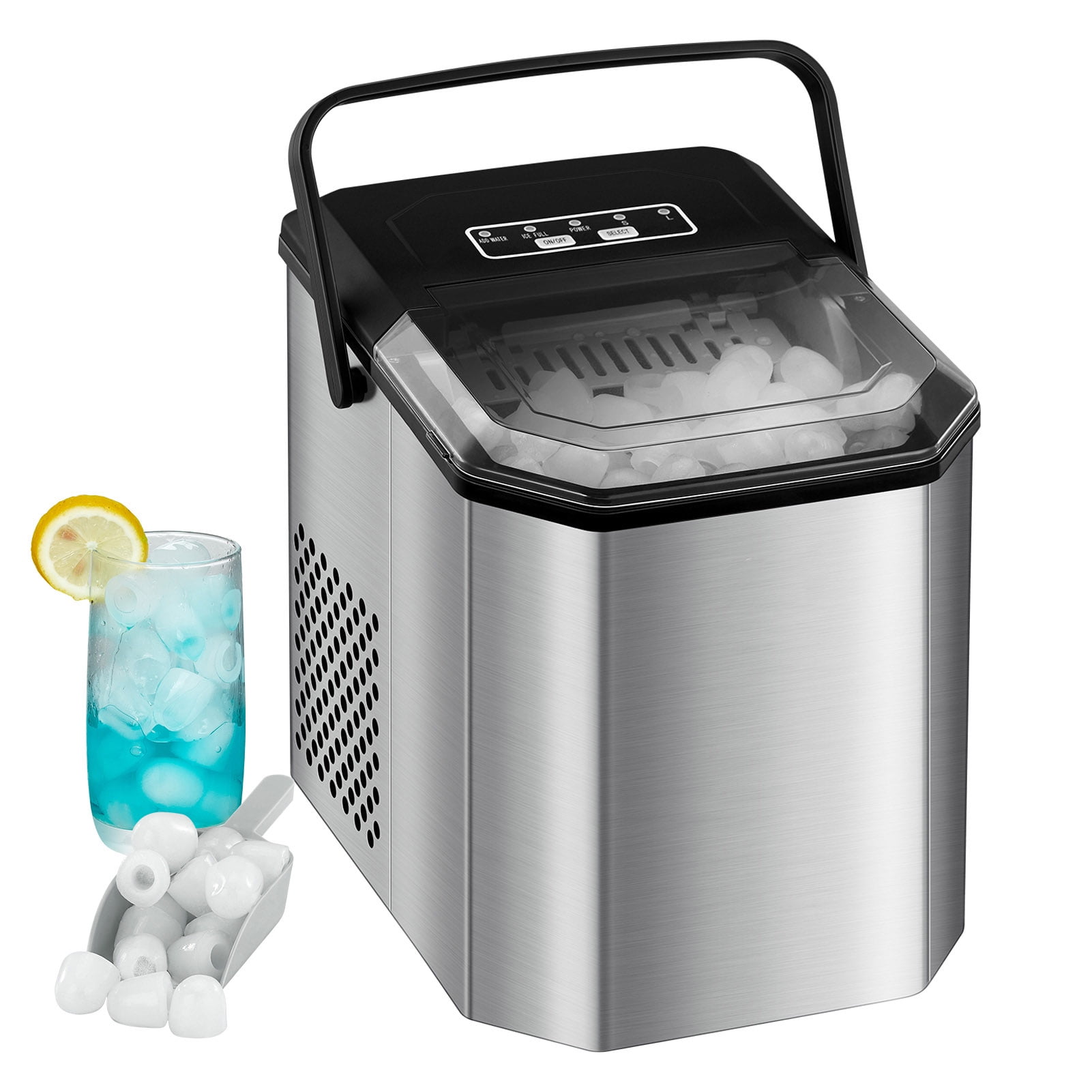 Stainless Steel Portable Countertop Ice Maker with Handle