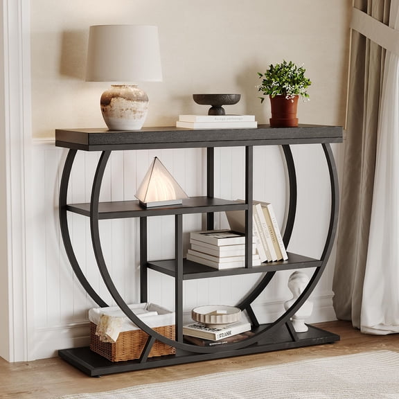 Danolapsi Industrial 4-Tier Narrow Console Table,Entryway Table with Storage, Behind Couch with Half-Circle Base & Storage Shelves for Living Room, Hallway, Foyer
