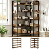 Danolapsi Industrial Bookcases and Bookshelves,5-Tiers Corner Bookcase with 4 Hooks,Convertible Bookshelf,Wooden Bookcase with Open Shelves and Metal Frame for Living Room,Bedroom,Home Office