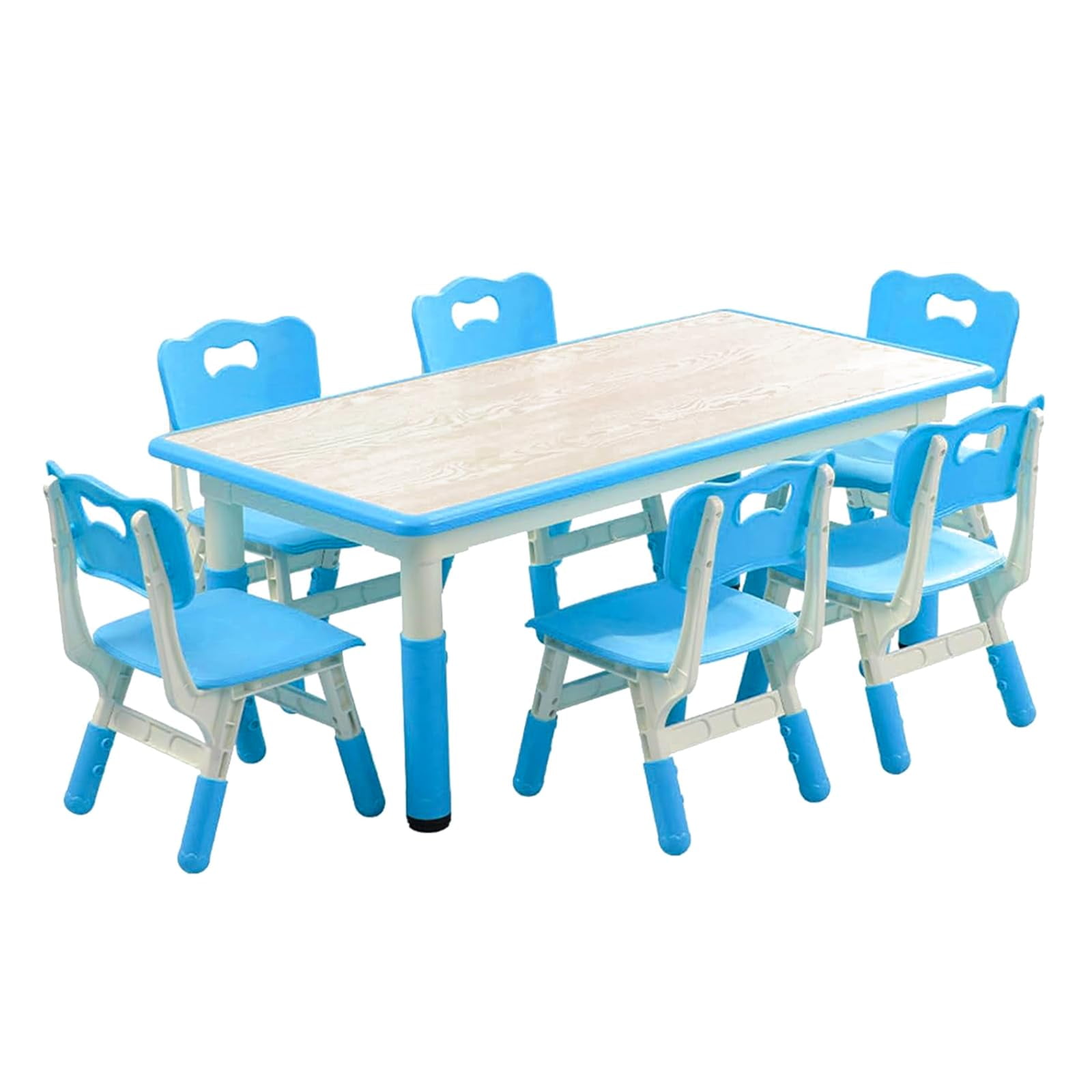 Danolapsi Kids Table and 6 Chairs Set,Height Adjustable Toddler Table and Chair Set for Ages 2
