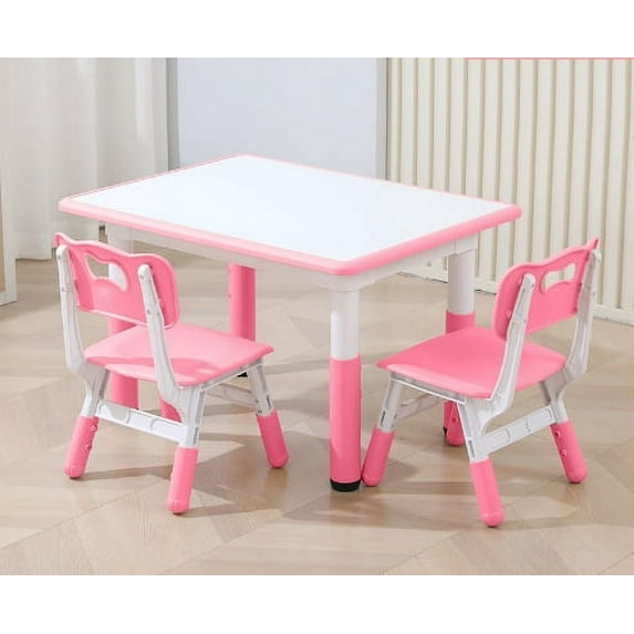 Danolapsi Kids Table and Chairs Set, Height Adjustable Desk With 4 Seats for Ages 2-10,Arts & Crafts Table,Graffiti Desktop, Non-Slip Legs, Max 300lbs, Children Multi-Activity Table for Classrooms