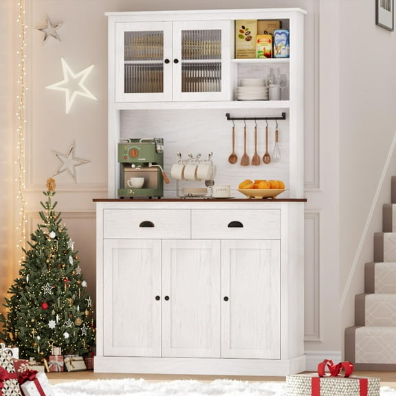 Danolapsi Kitchen Pantry Storage Cabinet, 71" Tall Wood Pantry with Microwave Stand, Modern Kitchen Hutch Cabinet, Coffee Bar Hutch with Wine Rack for Dining Room, Living Room