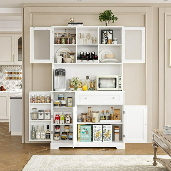 Danolapsi Kitchen Pantry Storage Cabinet, Modern Buffet Cabinet with Hutch, Tall Kitchen Hutch Cabinet with Microwave Stand, Food Pantry Cabinet with Doors and Shelves,Wine Rack for Dining Room