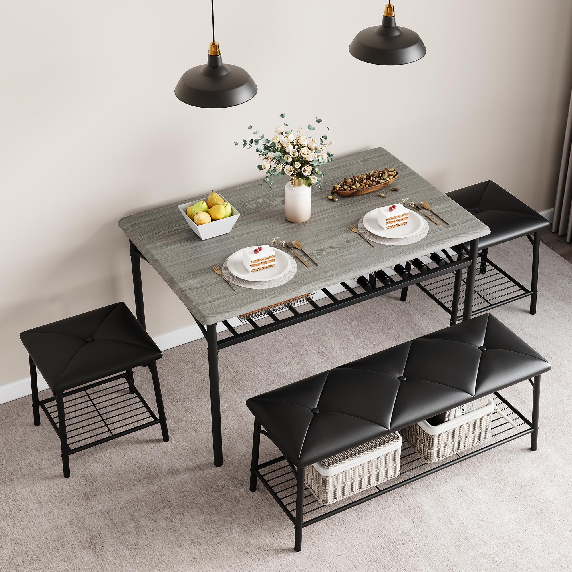 Danolapsi Kitchen Table with Bench, Dining Room Table Set for 4 with ...