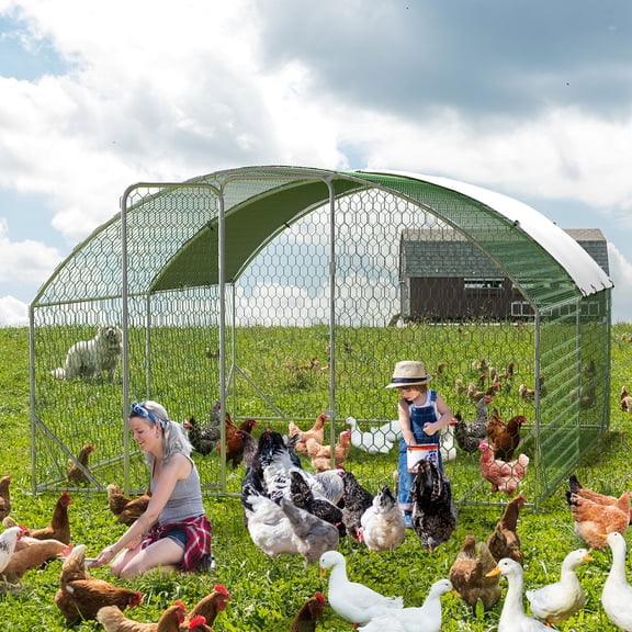 Danolapsi Large Chicken Run, Metal Chicken Coop with Waterproof and Anti-UV Cover, Walk-in Poultry Cage with Run Duck House Rabbits Cage for Outdoor Backyard Farm