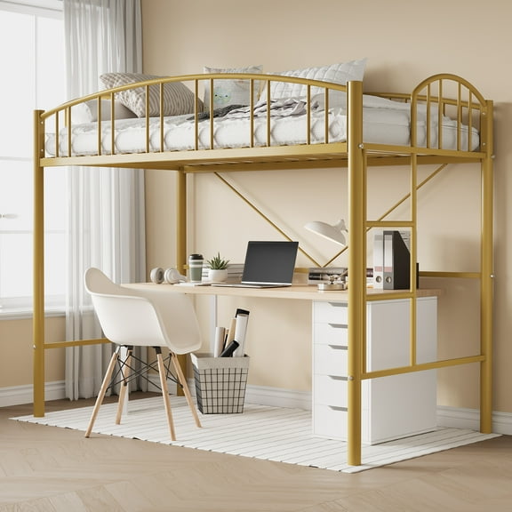 Danolapsi Loft Bed Twin Size with Ladder and High-Arched Guardrail, Sturdy Metal Slats, Space-Saving Design, Modern Decor Style, Easy Assembly, No Box Spring Needed