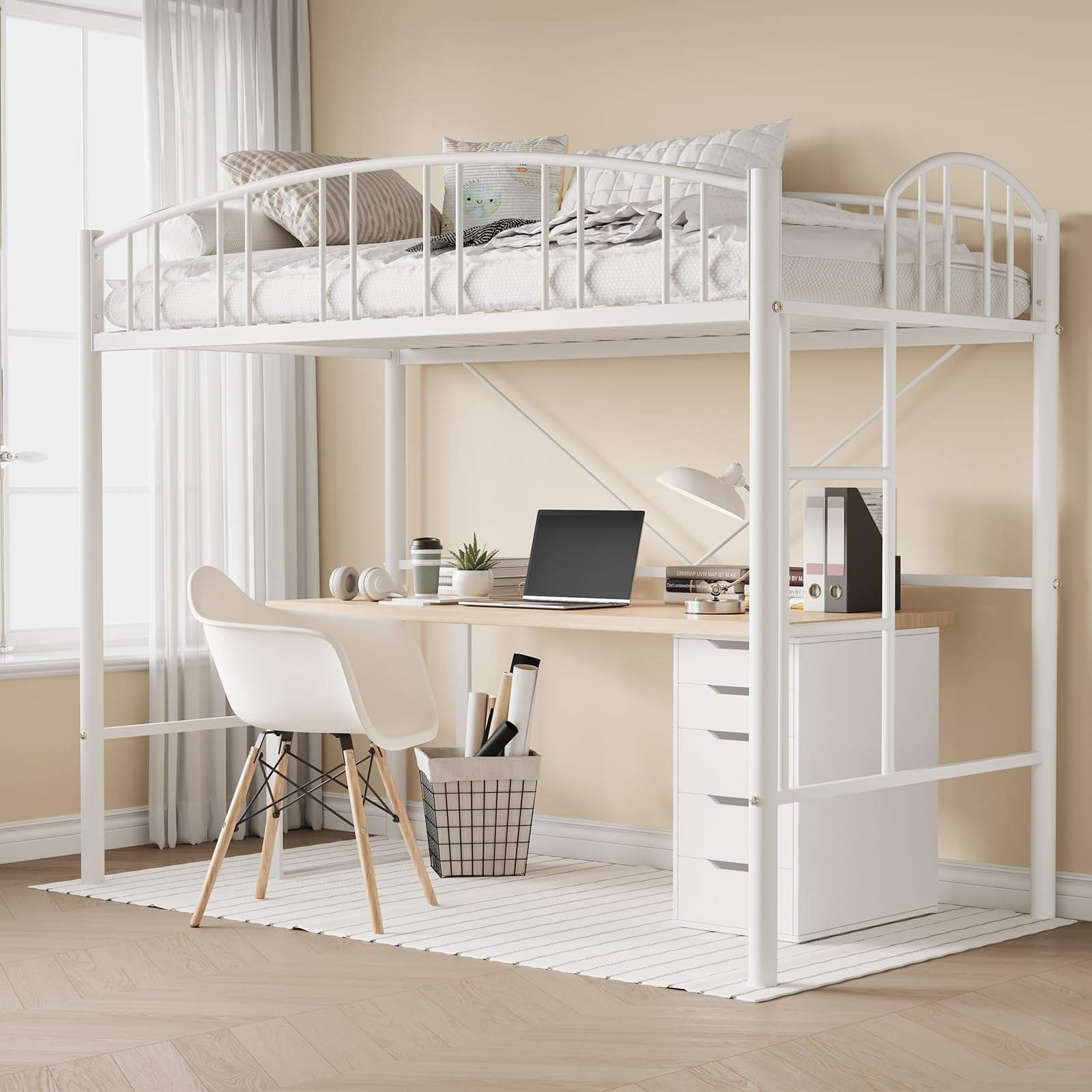 Danolapsi Loft Bed Twin Size,Multifunctional Metal Twin Bed with Arched ...
