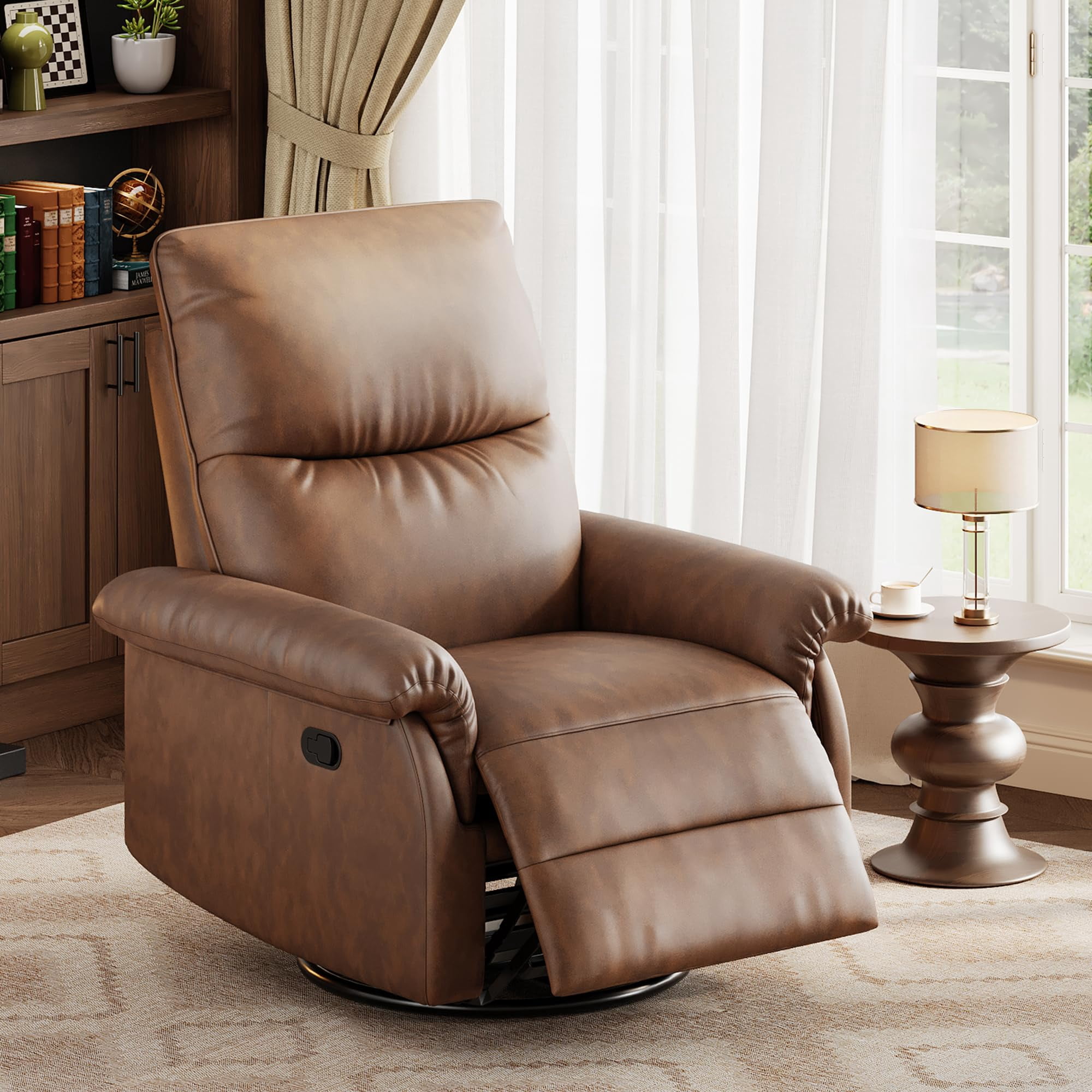 Danolapsi Manual Recliner Chair for Adults,PU Leather Swivel Rocker ...