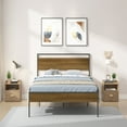 thumbnail image 1 of Danolapsi Metal Ceres Metal Bed, Black with Walnut Wood Headboard&Footboard, 1 of 8