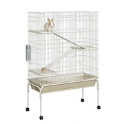 Danolapsi Metal Critter Nation Cage, 4-Tier Guinea Pig Cages, 55 Inch Height Ferret Cage with Wheels, Deep Tray, Ramp, Water Bottle & Bowl, Small Animal Cage for Chinchillas, Rabbits