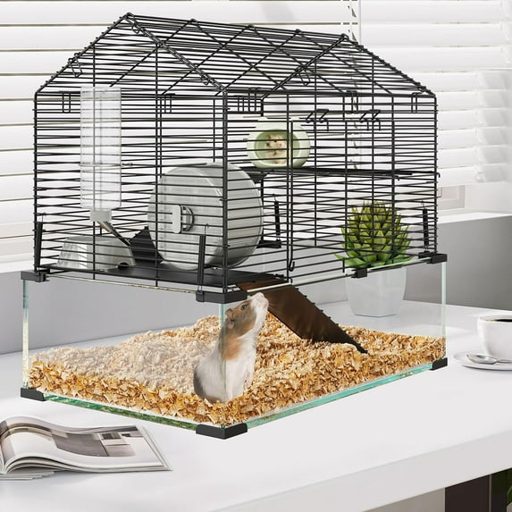 Danolapsi Metal Hamster Cage, Transparent Hamster Habitats and 4PCS Cage Accessories, Small Animal Cage,Pet Mouse Cages with Water Bottle for Rats, Hamsters & Hedgehogs, Guinea Pigs, 22.8 x 15 x 21.3