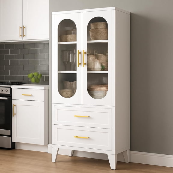 Danolapsi Metal Pantry Storage Cabinet, Metal Storage Cabinet with Adjustable Shelves & Glass Doors & Drawers, for Kitchen, Laundry, Living, Bath, Dining, Tool Room