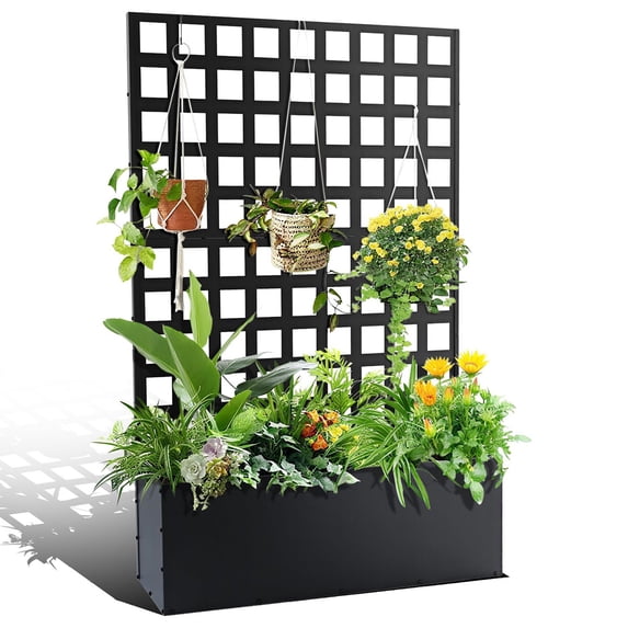 Danolapsi Metal Planter Box with Trellis Privacy Screen, Raised Garden Bed with Trellis, Privacy Planters for Patio, Planter Box with Drainage Holes for Climbing Plants, Flower