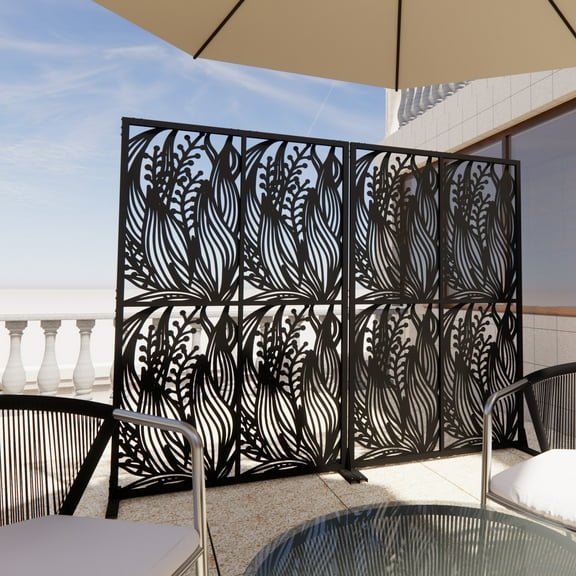 Danolapsi Metal Privacy Screens,74" H x 47.2" W Outdoor and Indoor Divider with Free Standing Decorative Privacy Screen for Balcony Patio Garden Room Divider