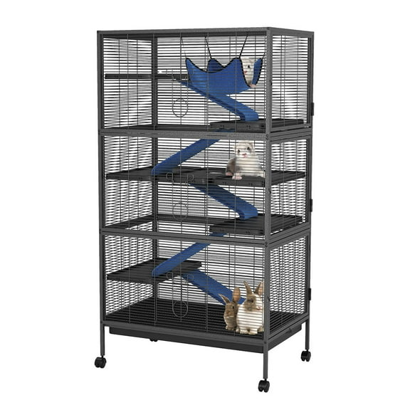 Danolapsi Mink Cage, 6-Tier Ferret Hutch with Fleece Ramp & Hammock, Heavy-Duty Wrought Iron Enclosure for Chinchilla, Rabbit, Sugar Glider, Squirrel, Spacious Design with Lockable Doors