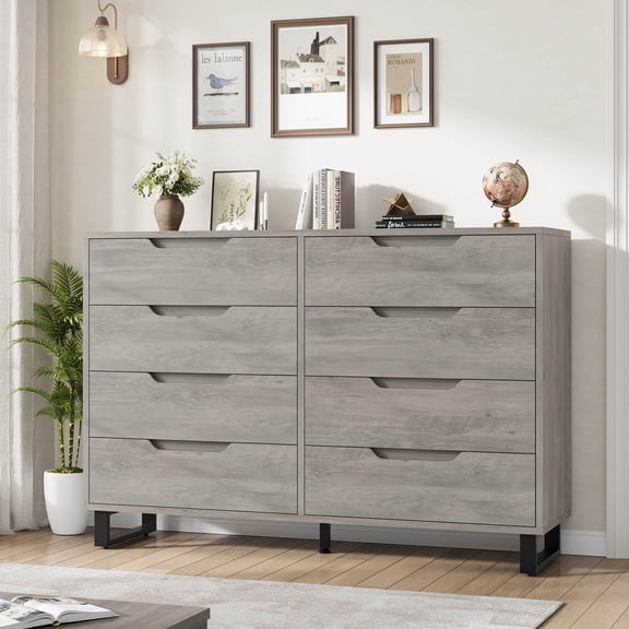 Danolapsi Modern 8 Drawer Dresser for Bedroom, 55" Wide Dresser, Freestanding Horizontal Drawer with Storage, Wooden Closet Chest Storage for Living Room, Hallway, Entryway