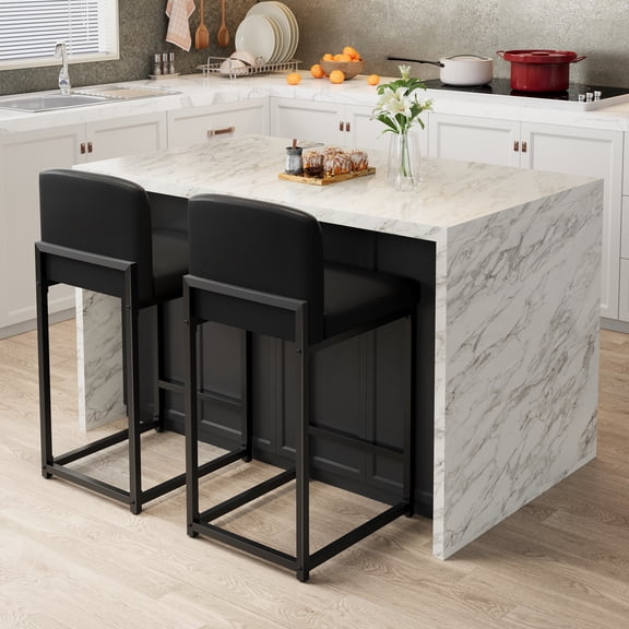 Danolapsi Modern Bar Stools Set of 2,Counter Height Bar Stools with Back and Footrest, Faux Leather Upholstered Barstools Chairs for Kitchen Island Dining Room