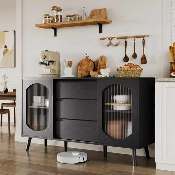 Danolapsi Modern Buffet Sideboard Cabinet with Storage,Sideboard Cabinet with Fluted Glass Sliding Doors and Drawers,Elegant Credenza Storage Table  for Kitchen,Dining Room,Living Room