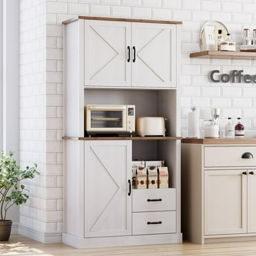 Danolapsi Modern Kitchen Pantry Cabinet with Microwave Stand,Tall Kitchen Pantry Storage Cabinet with Drawers & Adjustable Shelves,Farmhouse Kitchen Hutch Cabinet for Dining Room,Living Room