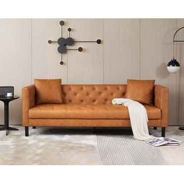 Danolapsi Modern Leather Couch for Living Room,81" Modern Sofa Couches,3 Seater Sofa with Deep Seats and 2 Pillows,3 Seater Sofa with Button Tufted, Sleeper Sofa for Apartment,Office,Brown