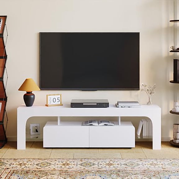 Danolapsi Modern Lighting TV Cabinet Entertainment Center Media with 2 Drawer, 63 Inch TV Stand with Open Shelf, Remote Control 16 Color LED Lights, Up to 70 Inch TV, TV Console Table for Living Room