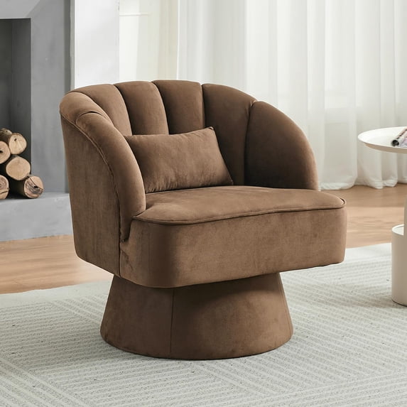 Danolapsi Modern Swivel Barrel Accent Chair, 360 Degree Velvet Upholstered Armchair with Striped Backrest & Plush Padding, Comfy Round Lounge Chair for Living Room, Bedroom, Reading Nook