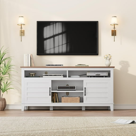 Danolapsi Modern TV Stand for 65 Inch TV,Semi-Open Double Door Cabinet with Adjustable Shelves – Entertainment Center with 8 Storage Compartments,Console TV Table Media for Living Room,Bedroom