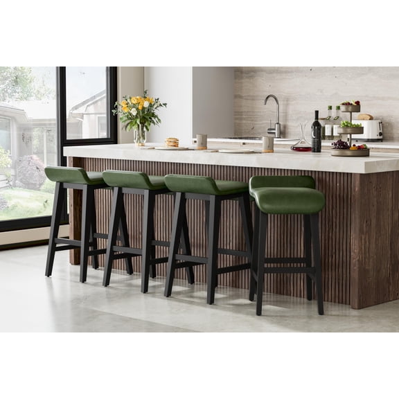 Danolapsi  Modern Upholstered Kitchen Stools with Low Back and Footrest, Counter Height Bar Stools with Wood Legs, for Kitchen Counter, Dining Room.26.2" Bar Stools Set