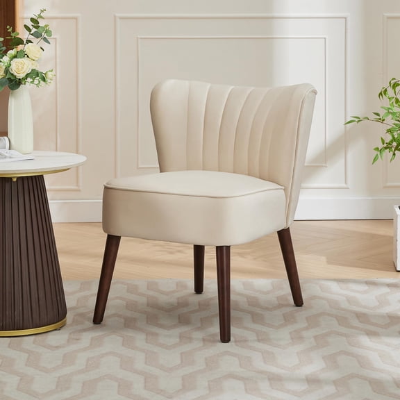 Danolapsi Modern Velvet Accent Chair,Soft Upholstered Living Room Chair with Wooden Legs,Comfy Armless Lounge Chair for Bedroom,Waiting Room, Office and Vanity