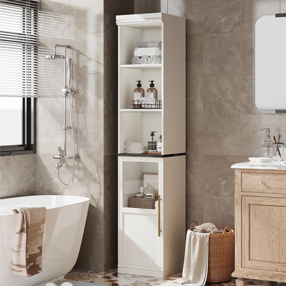 Danolapsi Narrow Bathroom Cabinet, 70 Inch Tall Storage Cabinet with ...