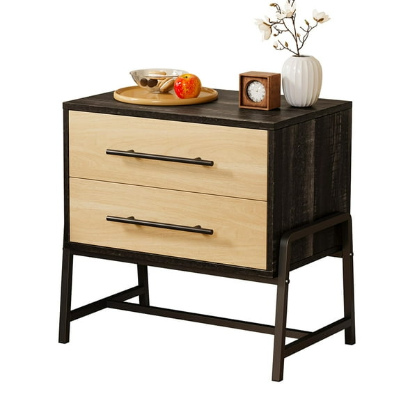 Danolapsi Nightstand with Drawers,Night Stand Bedside Table with Storage,Mid Century Modern Nightstand,End Table Wide Side Table with Metal Legs,Bed Side Table for Bedroom Living Room