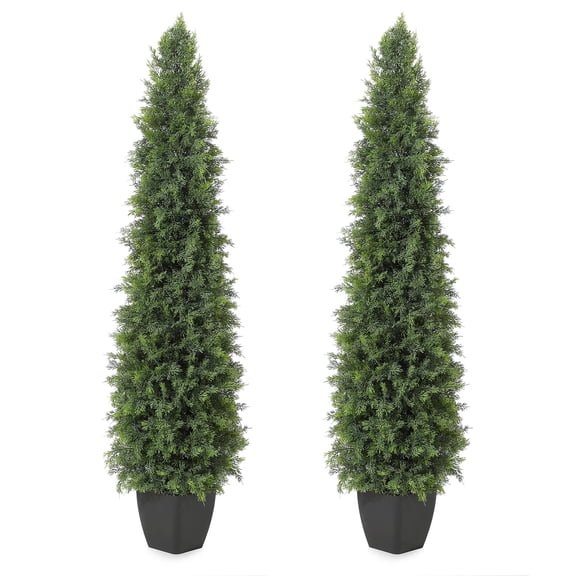 Danolapsi Outdoor Artificial Topiary Cedar Tree,3Ft Tall Faux Cedar Pine Trees,Potted Fake Cypress Plant,UV Rated Artificial Greenery Set for Home Decor Indoor/Outdoor,Realistic Fake Plants,Set of 2