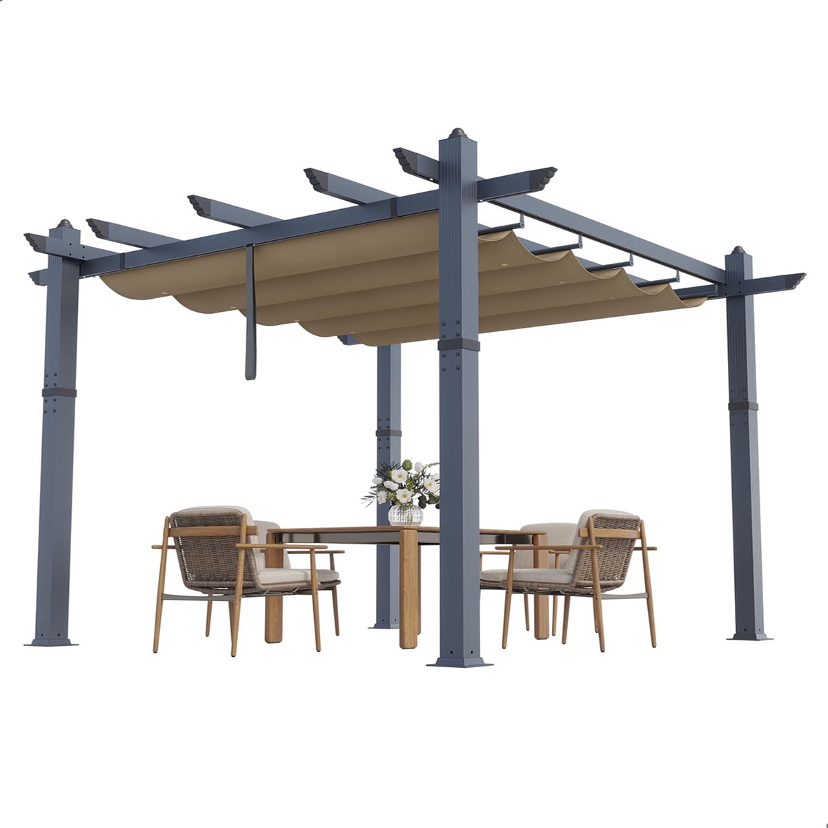 Danolapsi Outdoor Pergola 10 x 10ft Aluminum Pergola, Outdoor Shelter Modern Design with Adjustable Roof Sun Shade Pavilion Grape Trellis Grill Gazebo for Gardens, Patios, Garden Yard, Poolside, Deck