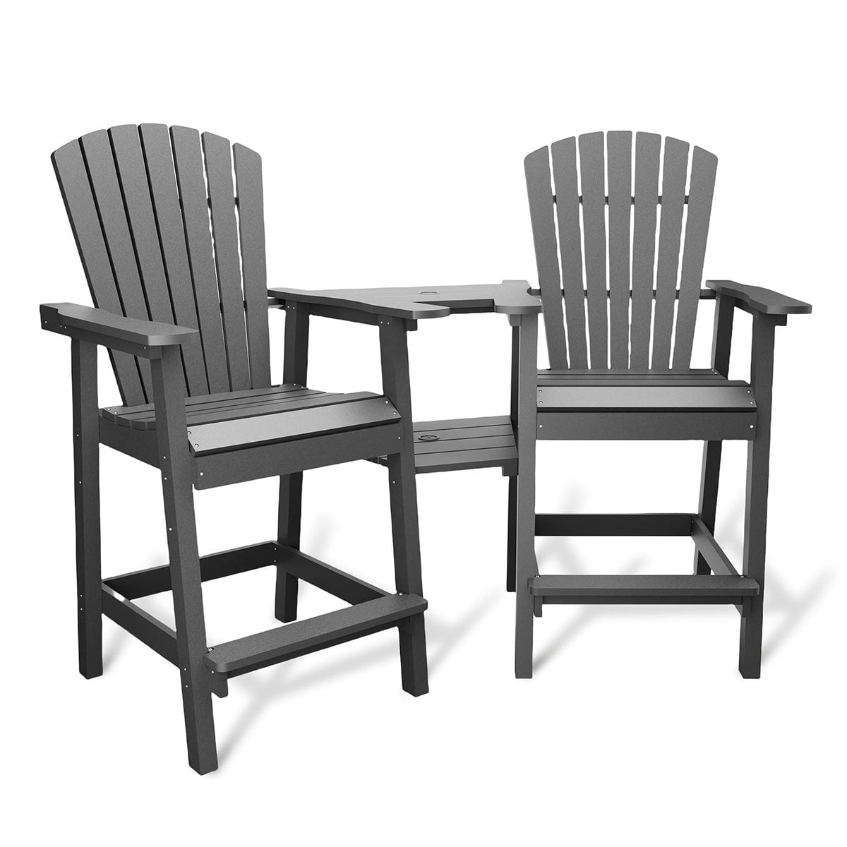 Gray Tall HDPE Adirondack Bar Chairs with Removable Table