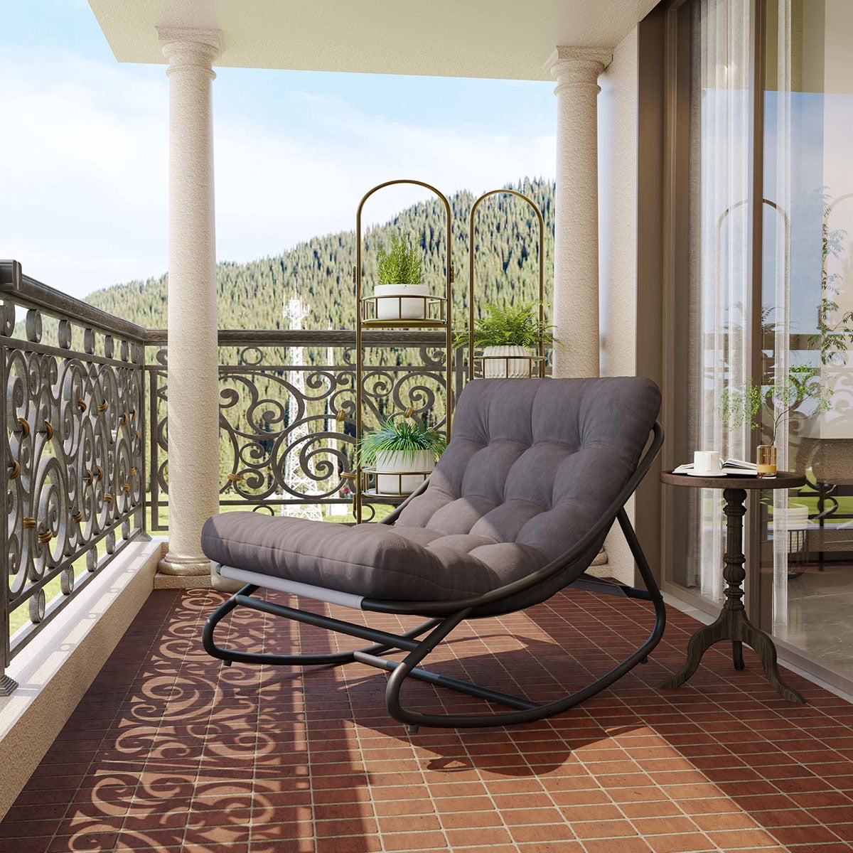Slide Rocker Outside Danolapsi Outdoor Rocking Chair, Patio Papasan Rocker with Cushion ...