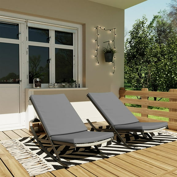 Danolapsi Outdoor Rocking Chairs Set of 2, Indoor Lounge Rocker Chair with Padded Cushion & Metal Frame & Rattan Seat, Lounge Chaise Chair for Front Porch, Garden, Backyard, Lawn, Patio