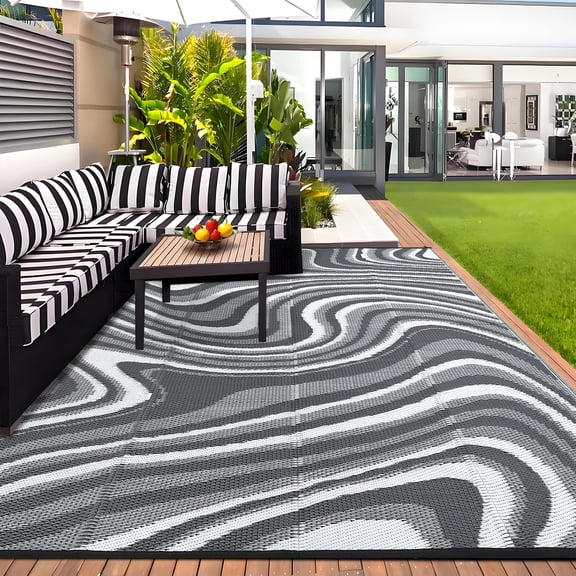 Danolapsi Outdoor Rug 9x12 Patio Waterproof,Abstract Outdoor Plastic Straw Rug Camping Rugs for Outside Your RV,Reversible Foldable Mats with Portable Bag,Plastic Straw Carpet for Deck,Picnic,Porch