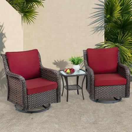 Danolapsi Outdoor Swivel Wicker Glider Patio Chairs with Table Set,3 Pieces Outdoor Bistro Set with 4”Thick Cushions and Coffee Table,Patio Furniture Set for Outside Porch Deck