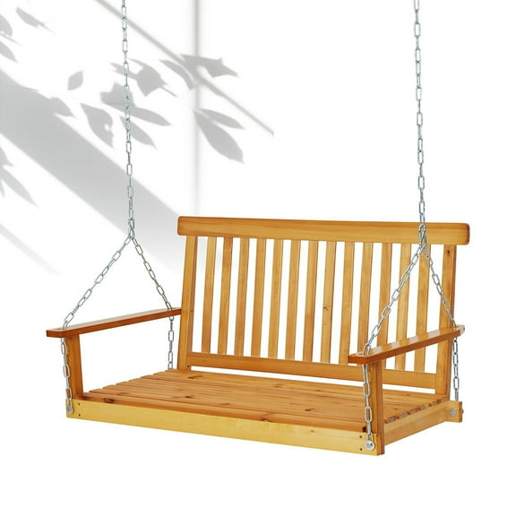 Danolapsi Outdoor Wooden Porch Swing 4FT, Patio Porch Bench Swing, Heavy Duty 440LBS Hanging Swing Chair Beach Outdoor Swings with Hanging Chain, Spring for Garden Deck Patio Outdoor Yard