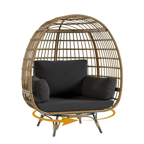 Danolapsi Oversize 360°Swivel Egg Chair, Patio Rotating Rattan Egg Basket Lounge Chair with Steel Frame and 4 Cushions, Heavy-Duty Wicker Egg-Shaped Chair for Indoor/Outdoor, Porch, Backyard