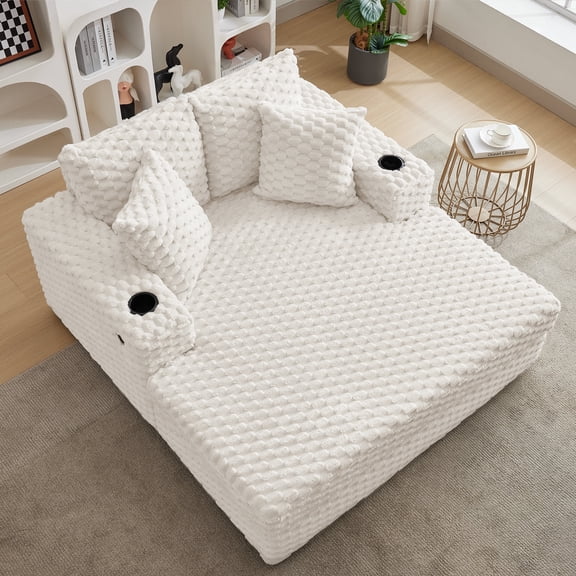 Danolapsi Oversized 60" Chaise Lounge Chair Indoor, Upholstered Modern Sleeper Sofa Bed with Throw Pillows & Armrests, Large Comfy Reading Chair for Living Room and Bedroom（ship in 2 boxes）