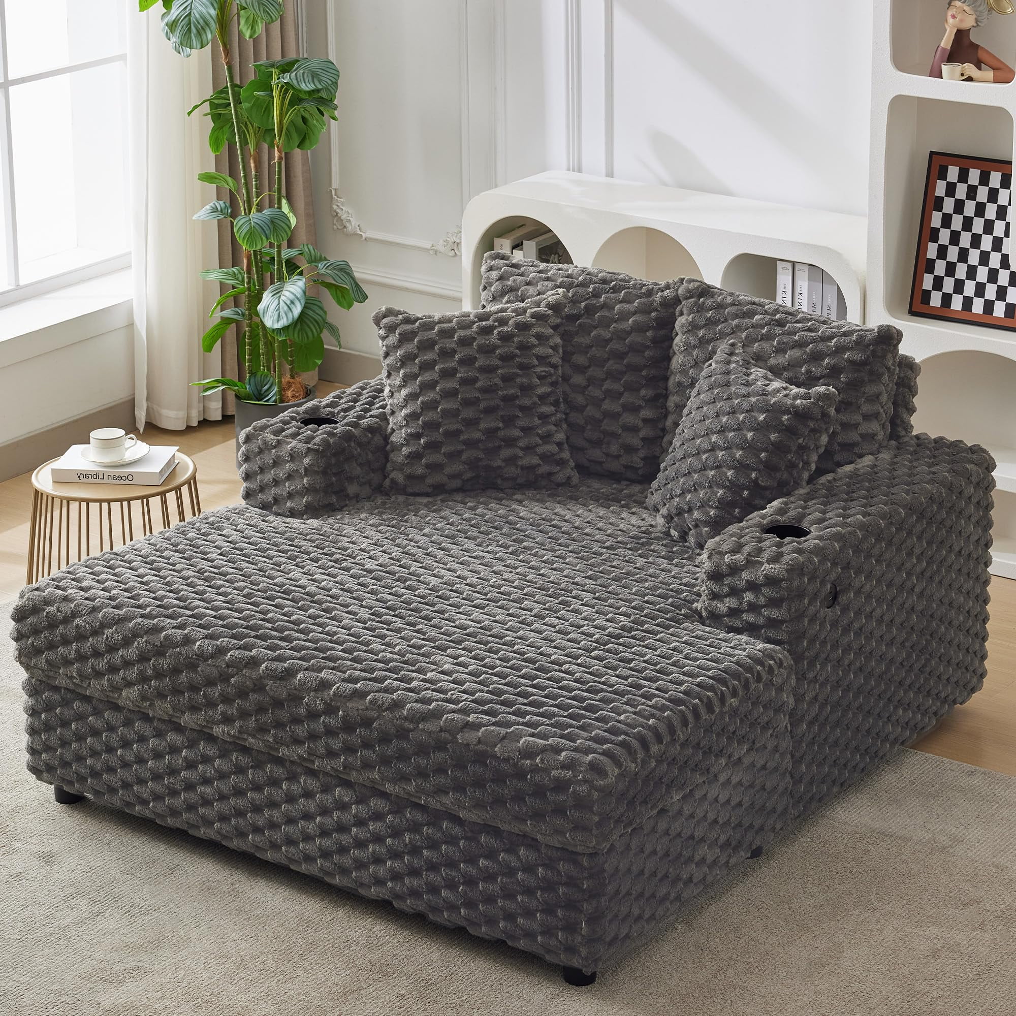 Oversized Corduroy Chaise Lounge Chair - Modern Upholstered Sofa Bed With Throw Pillows