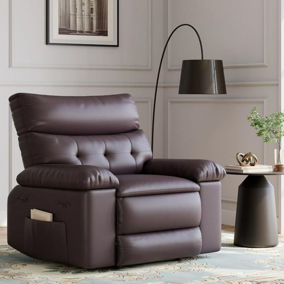 Danolapsi Oversized Wide Recliner Chair, Heat and Massage, PU Leather Large Manual Recliner for Adults, Easy Recline Mechanism and Comfort Lazy Chair with 1.5X Sponge Filling for Relaxation