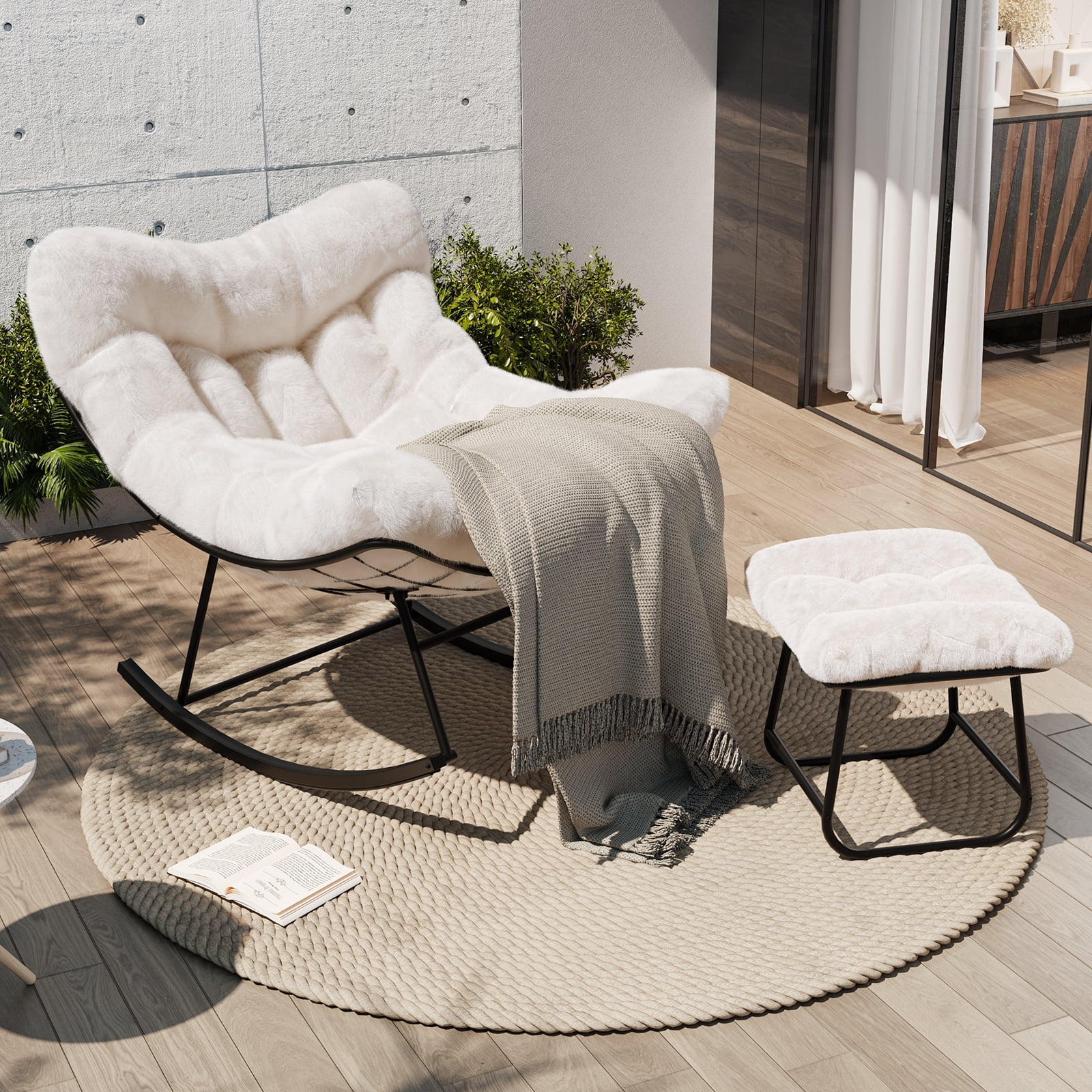 Danolapsi Patio Rocking Chair, Outdoor Oversized Papasan Rocking Chair ...