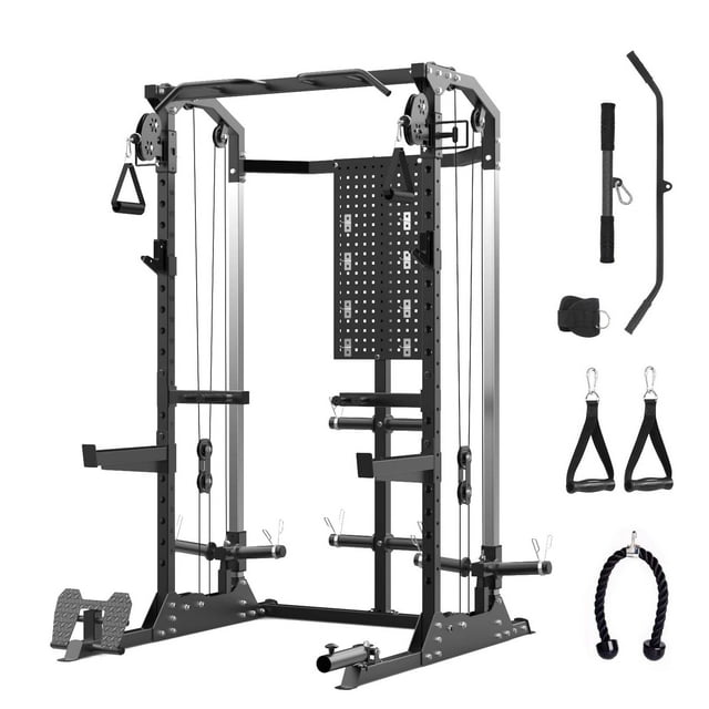 Danolapsi Power Cage, 2000Lbs Capacity Power Rack with Cable Crossover and Dual Independent Pulley System, Workout Cage with Storage Board, Squat Rack for Home Gym(ship in 2 boxes)