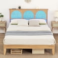 thumbnail image 1 of Danolapsi Queen Bed Frame with Natural Rattan Headboard,Platform Bed Frame Queen Size with LED Lights and Storage Headboard,Strong Wood Slats Support,Noise-Free,No Box Spring Needed, 1 of 8