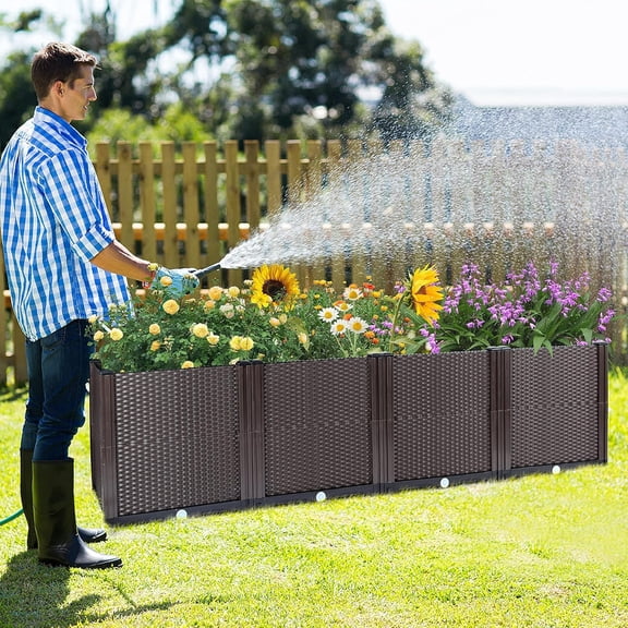 Danolapsi Raised Garden Bed, Indoor Outdoor Plastic Planter Box with Drainage Holes, Drain Plugs and Water Reservoirs for Vegetables, Herbs, Flowers & Succulents