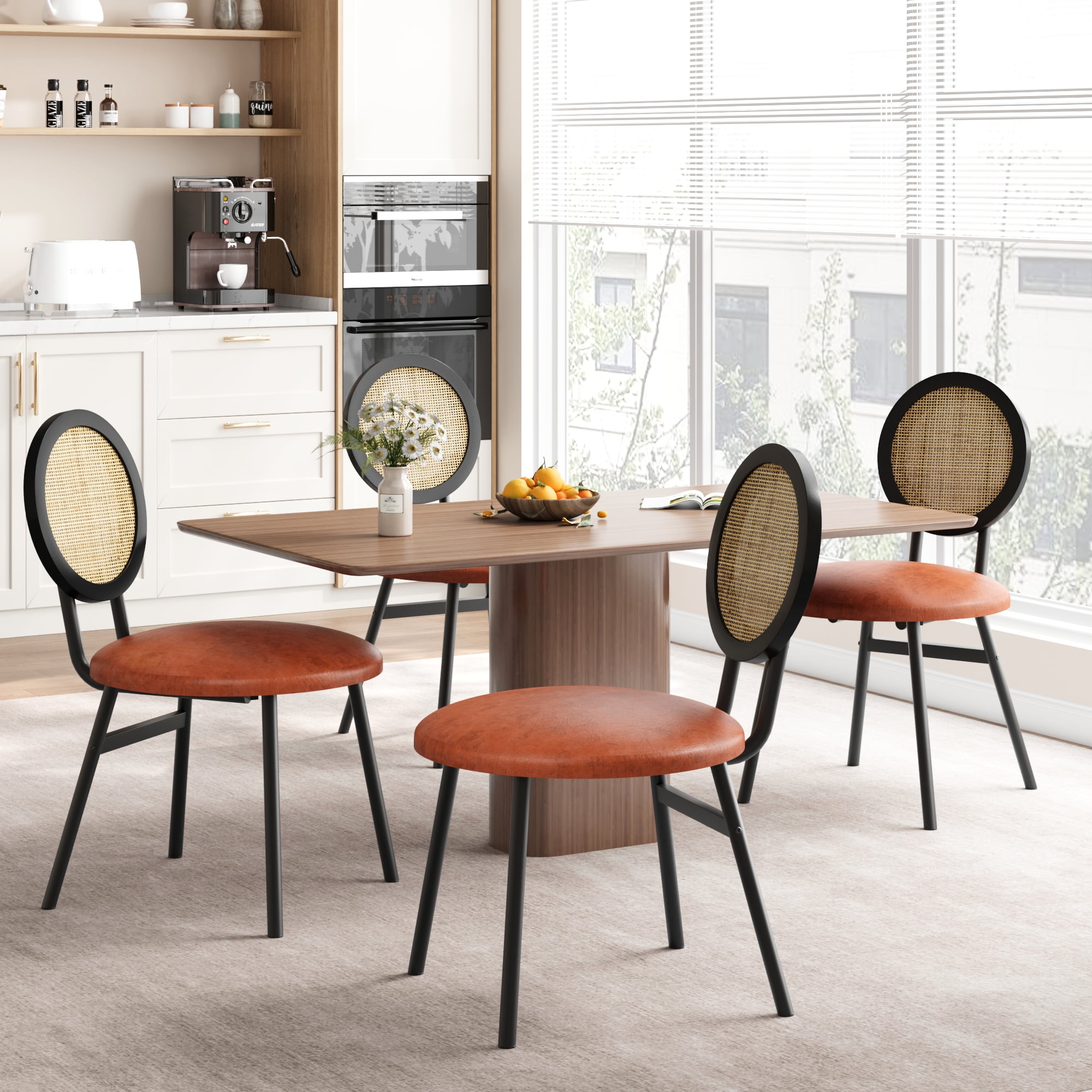 Danolapsi Rattan Dining Chairs Set of 4,Rattan Kitchen Chairs with ...