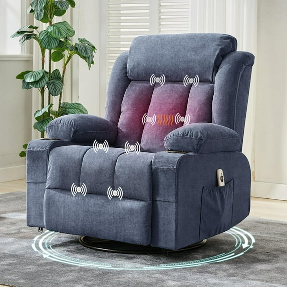 Danolapsi Recliner Chair for Living Room, Rocking Chairs with Massage and Heat, Nursery Swivel Glider Chair for Adults, Wide Comfy Sofa Couch with Side Pockets and Cup Holder for Bedroom